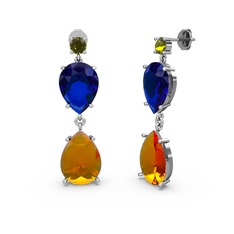 Lena Damla Küpe - Peridot, sitrin ve lab safir 14 ayar beyaz altın küpe #hf2zpt