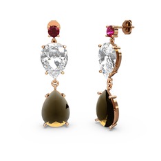 Rodolit garnet, dumanlı kuvars ve swarovski 14 ayar rose altın küpe