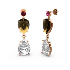 Lena Damla Küpe - Rodolit garnet, swarovski ve dumanlı kuvars 925 ayar rose altın kaplama gümüş küpe #hpnlwe