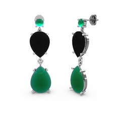 Lena Damla Küpe - Kök zümrüt ve siyah zirkon 8 ayar beyaz altın küpe #htse4