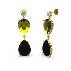 Swarovski, siyah zirkon ve peridot 925 ayar altın kaplama gümüş küpe