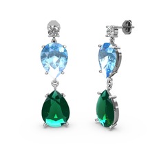 Swarovski, yeşil kuvars ve akuamarin 8 ayar beyaz altın küpe