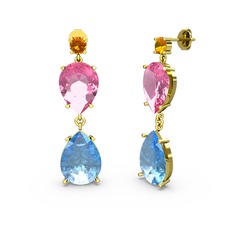 Lena Damla Küpe - Sitrin, akuamarin ve pembe kuvars 925 ayar altın kaplama gümüş küpe #ijonnx