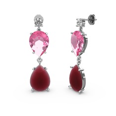 Lena Damla Küpe - Swarovski, kök yakut ve pembe kuvars 18 ayar beyaz altın küpe #iko1n5
