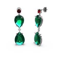 Garnet ve yeşil kuvars 18 ayar beyaz altın küpe
