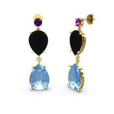 Lena Damla Küpe - Ametist, akuamarin ve siyah zirkon 18 ayar altın küpe #iug4ce