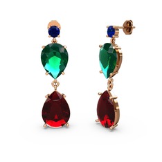 Lena Damla Küpe - Lab safir, garnet ve yeşil kuvars 8 ayar rose altın küpe #iwwqal