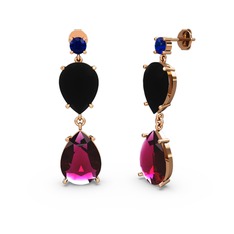 Lena Damla Küpe - Lab safir, rodolit garnet ve siyah zirkon 14 ayar rose altın küpe #iy9hb3