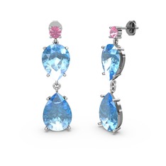 Lena Damla Küpe - Pembe kuvars ve akuamarin 8 ayar beyaz altın küpe #j0641n