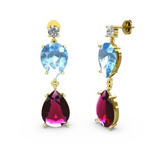 Lena Damla Küpe - Swarovski, rodolit garnet ve akuamarin 18 ayar altın küpe #j2n7s2