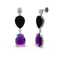 Swarovski, ametist ve siyah zirkon 18 ayar beyaz altın küpe