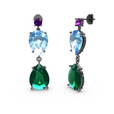 Lena Damla Küpe - Ametist, yeşil kuvars ve akuamarin 925 ayar siyah rodyum kaplama gümüş küpe #jp6iw9