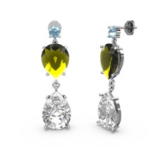 Lena Damla Küpe - Akuamarin, swarovski ve peridot 18 ayar beyaz altın küpe #kfshzp