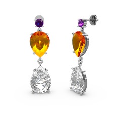 Ametist, swarovski ve sitrin 8 ayar beyaz altın küpe