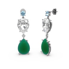 Lena Damla Küpe - Akuamarin, kök zümrüt ve beyaz zirkon 925 ayar gümüş küpe #ky9w5x