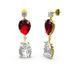 Beyaz zirkon ve garnet 8 ayar altın küpe