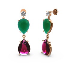 Lena Damla Küpe - Swarovski, rodolit garnet ve kök zümrüt 18 ayar rose altın küpe #l1sf4z