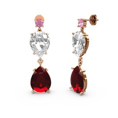 Lena Damla Küpe - Pembe kuvars, garnet ve swarovski 8 ayar rose altın küpe #l5bs46