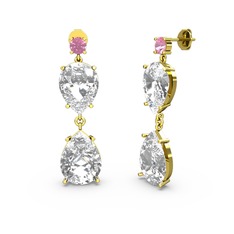 Pembe kuvars ve swarovski 14 ayar altın küpe