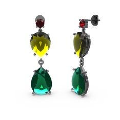 Lena Damla Küpe - Garnet, yeşil kuvars ve peridot 925 ayar siyah rodyum kaplama gümüş küpe #l8w58a