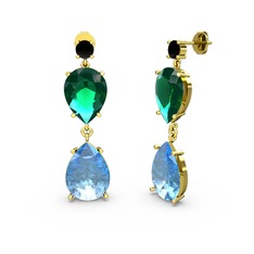 Lena Damla Küpe - Siyah zirkon, akuamarin ve yeşil kuvars 925 ayar altın kaplama gümüş küpe #ld2g6y