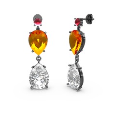 Lena Damla Küpe - Kök yakut, swarovski ve sitrin 925 ayar siyah rodyum kaplama gümüş küpe #lej5td