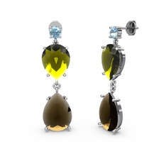 Lena Damla Küpe - Akuamarin, dumanlı kuvars ve peridot 925 ayar gümüş küpe #lfq3tb