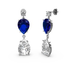 Swarovski ve lab safir 14 ayar beyaz altın küpe