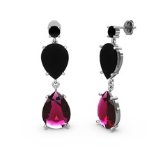 Lena Damla Küpe - Siyah zirkon ve rodolit garnet 18 ayar beyaz altın küpe #lplhen