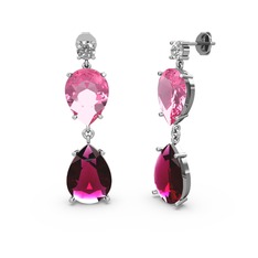 Beyaz zirkon, rodolit garnet ve pembe kuvars 925 ayar gümüş küpe