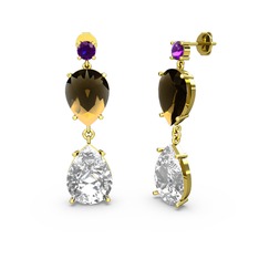 Lena Damla Küpe - Ametist, beyaz zirkon ve dumanlı kuvars 925 ayar altın kaplama gümüş küpe #ly00ei