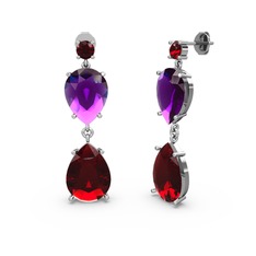 Garnet ve ametist 8 ayar beyaz altın küpe