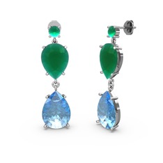 Lena Damla Küpe - Kök zümrüt ve akuamarin 8 ayar beyaz altın küpe #mehof9