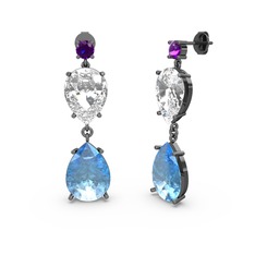 Lena Damla Küpe - Ametist, akuamarin ve beyaz zirkon 925 ayar siyah rodyum kaplama gümüş küpe #mn4clw