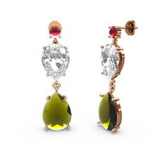Kök yakut, peridot ve swarovski 18 ayar rose altın küpe