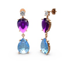 Lena Damla Küpe - Swarovski, akuamarin ve ametist 18 ayar rose altın küpe #nee2kw