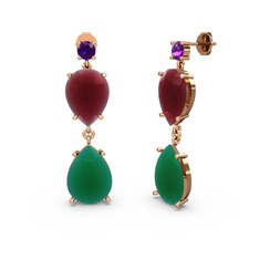 Lena Damla Küpe - Ametist, kök zümrüt ve kök yakut 925 ayar rose altın kaplama gümüş küpe #nf43bn