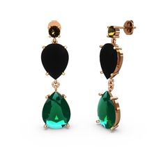 Lena Damla Küpe - Dumanlı kuvars, yeşil kuvars ve siyah zirkon 18 ayar rose altın küpe #nnhx4y