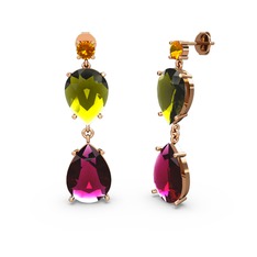 Lena Damla Küpe - Sitrin, rodolit garnet ve peridot 18 ayar rose altın küpe #npcs2c