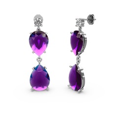 Lena Damla Küpe - Swarovski ve ametist 14 ayar beyaz altın küpe #nrmksn