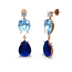 Lena Damla Küpe - Swarovski, lab safir ve akuamarin 8 ayar rose altın küpe #nua3k8