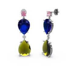 Lena Damla Küpe - Pembe kuvars, peridot ve lab safir 8 ayar beyaz altın küpe #odb58d