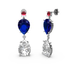 Lena Damla Küpe - Kök yakut, swarovski ve lab safir 14 ayar beyaz altın küpe #ogzxus