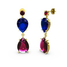 Garnet, rodolit garnet ve lab safir 14 ayar altın küpe
