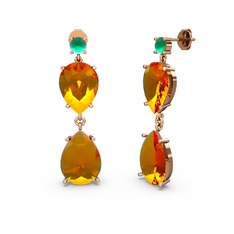 Lena Damla Küpe - Kök zümrüt ve sitrin 18 ayar rose altın küpe #ojfce9