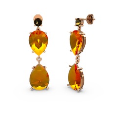 Lena Damla Küpe - Dumanlı kuvars ve sitrin 8 ayar rose altın küpe #osnlky