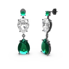 Kök zümrüt, yeşil kuvars ve swarovski 925 ayar siyah rodyum kaplama gümüş küpe
