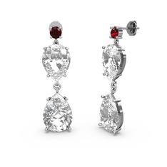 Garnet, beyaz zirkon ve swarovski 8 ayar beyaz altın küpe