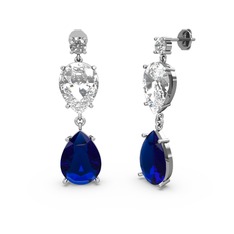Swarovski, lab safir ve beyaz zirkon 8 ayar beyaz altın küpe