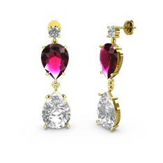 Lena Damla Küpe - Beyaz zirkon, swarovski ve rodolit garnet 18 ayar altın küpe #pcq94v